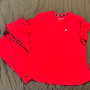 Red high-waisted Jogger scrub Set